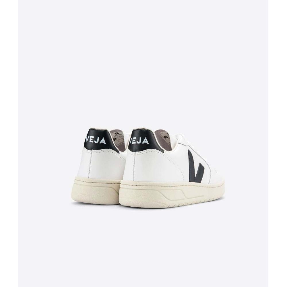 Veja V-10 LEATHER Sneakers Dames White/Black | BE 663MQZ